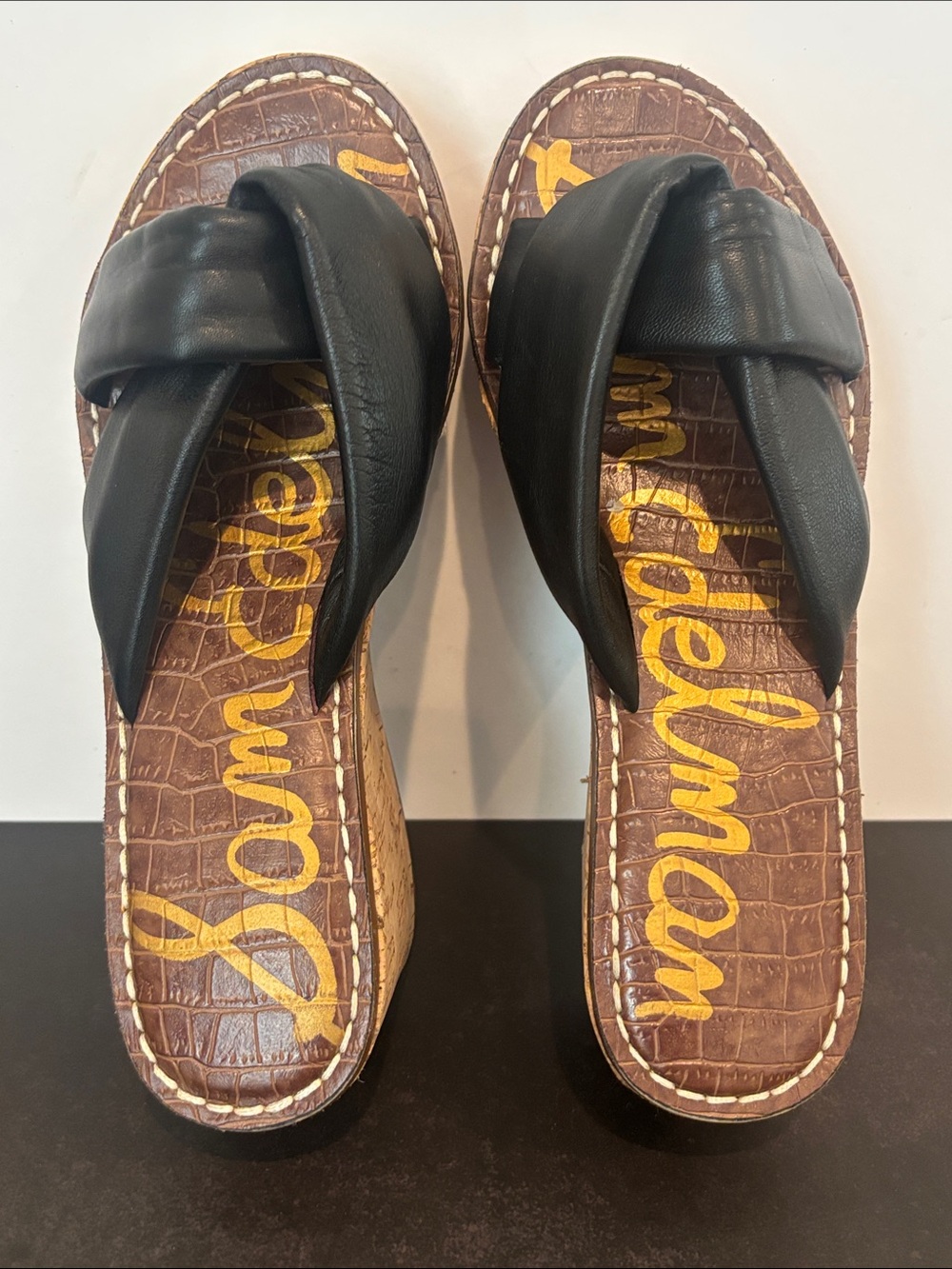 Sam Edelman Black Leather Crisscross Knot Slide Sandals